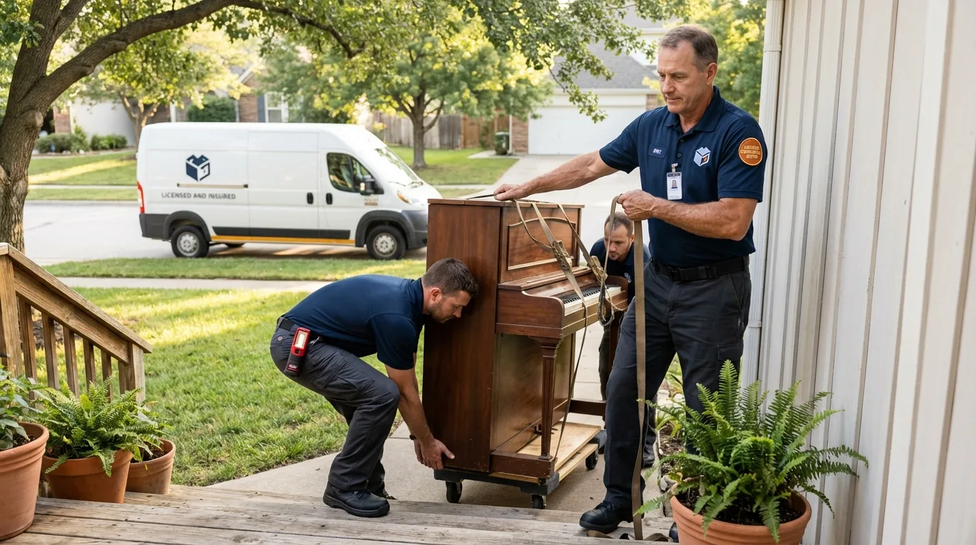 Licensed piano movers securing grand piano in Girardville, PA